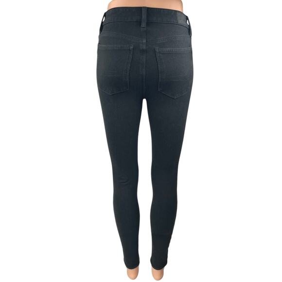 American Eagle Next Level Stretch Black Skinny Leg Mid Rise Denim Jeans Pants 2 - Picture 3 of 5